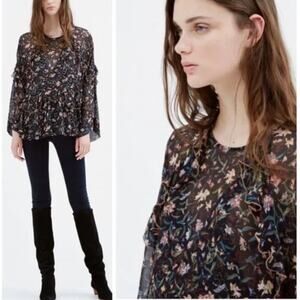 IRO Black Floral Ruffle Blouse